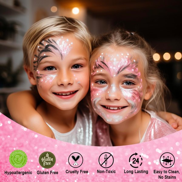 CCbeauty Pink Body Glitter,Face Glitter Gel,Singer Concerts Music Festival Rave Accessories,Sequins Glitter Face Paint,Chunky Glitter for Eye Lip Hair,Sparkling Holographic Gel for Women,50ml