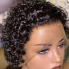 Short Curly Human Hair Wigs Pixie Cut Bob Glueless Wigs Front for Black Women with Baby Hair, 13x1 Lace 180% Density Pre Plucked HD