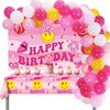Crenics Preppy Birthday Decorations - Hot Pink Preppy Birthday Banner, Tablecloth, Balloons Arch Garland with Cake Toppers for Girls Preppy Birthday Party Supplies