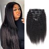 Kinky Straight Clip in Hair Extensions Real Human Hair Natural Black Double Weft Clip ins for Women 16 Inch 120g 8pcs Seamless Kinky Straight Clip on Extensions Human Hair (#1B, 12inch Kinky Straight)