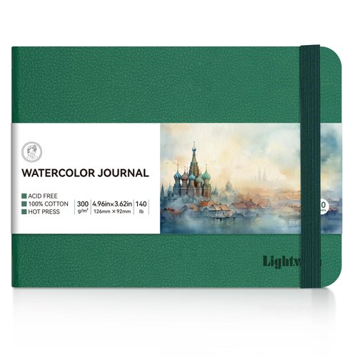 Lightwish Watercolor Journal, 100% Cotton Hot Press Art Supplies Small Watercolor Paper Sketchbook 4.96” x 3.62”, 20 Sheets (140lb/300gsm), Acid-Free for Watercolors, Gouache, Acrylics