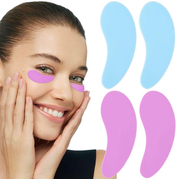 SmallCat 4 PCS Silicone Eye Patches Reusable, Under Eye Patches, Eye Mask for Skin Care for Reduce Wrinkles, Fine Lines and Eye Bags - Blue, Purple - 2 Pairs