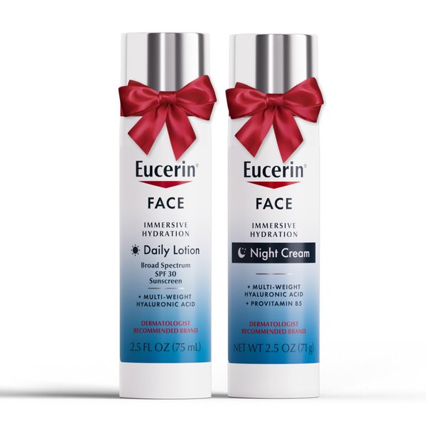 Eucerin Face Immersive Hydration Skin Care Set, Daily Face Lotion with SPF 30, 2.5 Fl Oz Bottle + Night Cream with Hyaluronic Acid, 2.5 Oz Bottle, Holiday Gifts for Self Care