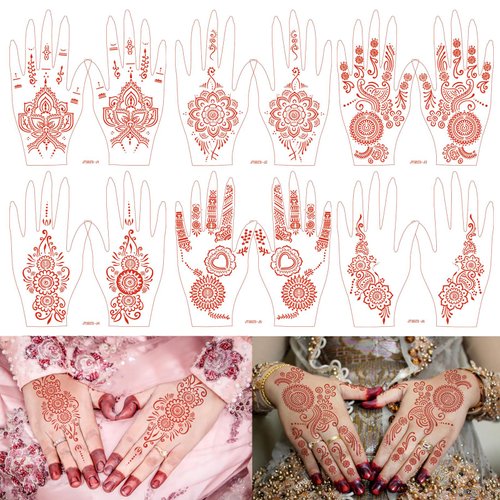 Henna Tattoo Stickers Brown Waterproof temporary hand tattoo stickers Henna Tattoo For Women Wedd...