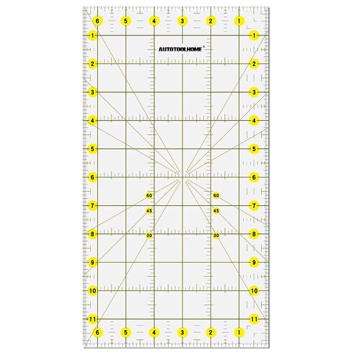 AUTOTOOLHOME Quilting Ruler Acrylic Quilters' Ruler for Easy Precision Cutting Fabric Paper, 6.5" x 12" for Quilting, Sewing & Crafts Template