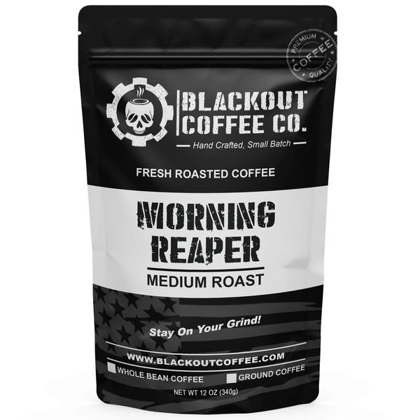 Blackout Coffee, Morning Reaper Medium Roast Coffee, Aromatic, Bold, Strong & Super Smooth Flavor, Fresh Roasted in the USA – 12oz Bag (Whole Bean Coffee)
