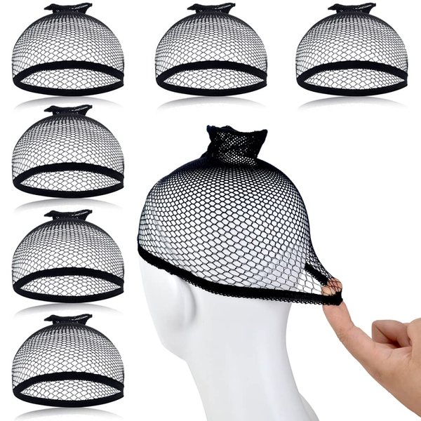 Wig Caps LALASAM 6pcs Breathable Black Mesh Net Wig Caps Weaving Hair Net for Wig Close End Fishnet Wig Cap