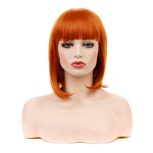 morvally Short Straight Neat Bangs Bob Wigs Natural Looking Synthetic Hair Wig for Cosplay Costume Halloween (12 inches 2735# Orange)