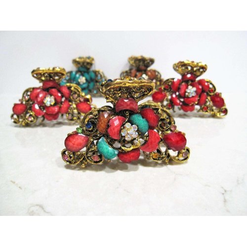 Generic Jeweled antique style bronze metal hair claw clips with crystals (Primary color: multi-color), 1 Count (Pack of 1)