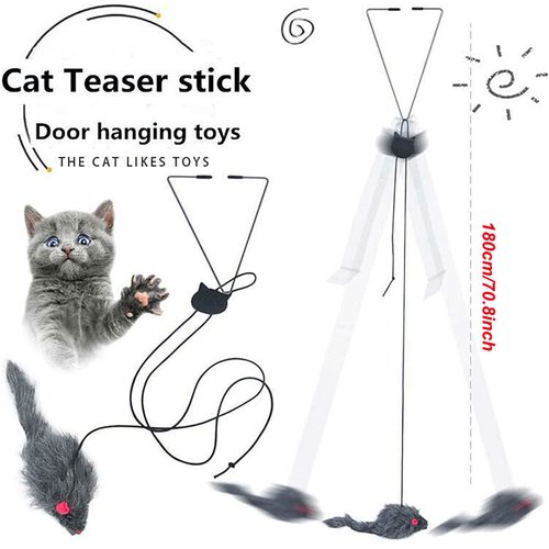 YUGYUJ Cat Toy Rope Mouse Play Supplies, Hanging Retractable Cat Catching Mouse Toy, Funny Door Hanging Bouncing Mouse Retractable Plush Mice Cat Interactive Toy (Black)