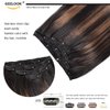 GEELOOK Clip in Hair Extensions Real Human Hair 14 Inch Natural Black mixed Chestnut Brown #1b/6/1b Double Weft 100% Remy Human Hair Thick Long Soft Silky Straight 4pcs for Women 60grams