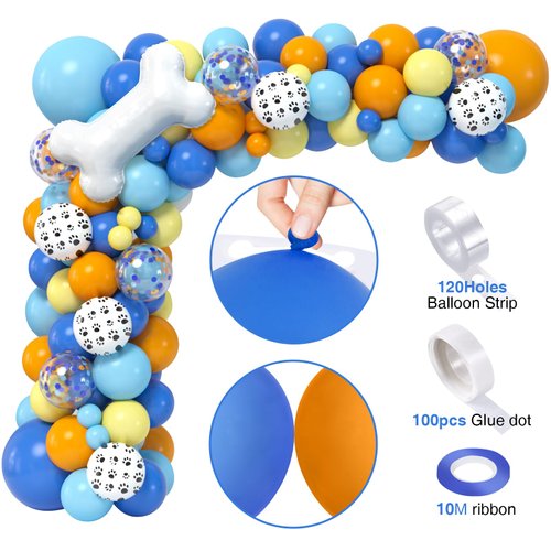 Mishopy 118 Dog Blue Party Decorations Birthday Supplies Paw Balloons Garland Arch Kit Backdrop Tablecloth Blue Bone Balloon for Boys Girls Kids Blue Theme Birthday Decorations