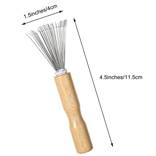2 Pieces Hair Brush Cleaner Tool Portable Comb Cleaning Tool with Metal Wire Rake and Wooden Handle, Mini Hair Dirt Remover Brushes for Home and Salon Use (Grooved Handle)