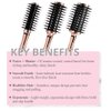 FoxyBae Hair Brush Set - Rose Gold Round Hair Detangler Brush for All Hair Types - Professional Hair Volumizer and Styling Brushes with Vented Barrel - Boar and Nylon Bristles