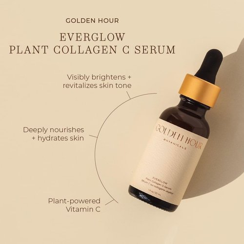 GOLDEN HOUR BOTANICALS All Natural Organic Skin Care Products Made in USA, Vegan, Cruelty Free Collagen Face Serum, Moisturizing + Hydrating Facial Oil Moisturizer, Vitamin C, 1fl oz/ 30ml, Everglow