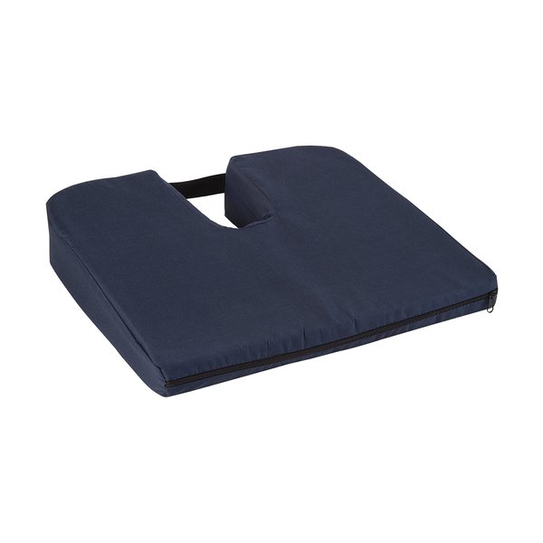 DMI Sloping Back Foam Seat Cushion for Coccyx Pain Relief, For Use with Chairs and Wheelchairs, With Cover, FSA HSA Eligible, 16 x 18 x 2 – 4 Inches, Navy.