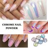 6 Jars Mermaid Chrome Nail Powder, Aurora Nail Powder Iridescent Pearl Nail Art Powder Metallic Mirror Effect Pigment Glitter Dust Kit Nail Art Supplies for Gel Polish Nail Decorations