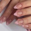 Foccna French Tip Press on Nails Almond - Press on Nails Short, Acrylic Fake Nails Pink 3D Design Nails Clear False Nail Tips,24pcs