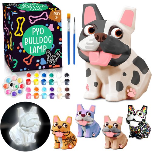 FUNZBO Paint Your Own Dog French Bulldog Lamp - Art Supplies Painting Kits, Arts and Crafts for Kids Adults, Night Light Toys Gifts for Boys Girls Teens Age 3+ Years Old