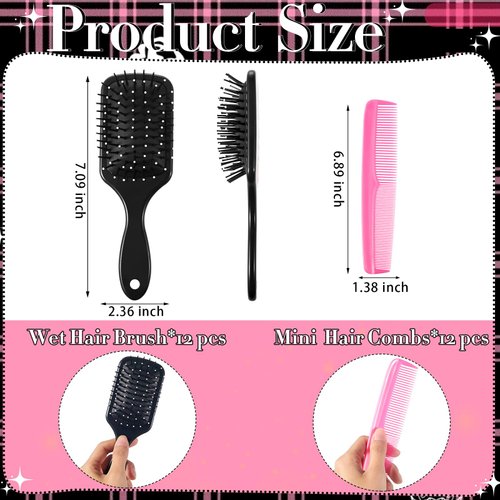 SiliFine 24 Pcs Cheer Hair Brush Wet Detangling Cheer Brush and Comb Set with Polka Dots Cheer Party Favors Plastic Fine Wide Hair Comb for Cheer Team Gifts Sport Cheerleader Gifts for women(Pink)