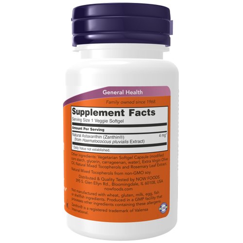 NOW Supplements, Astaxanthin 4 mg, features Zanthin®, Supports Eye Health*, 60 Veg Softgels