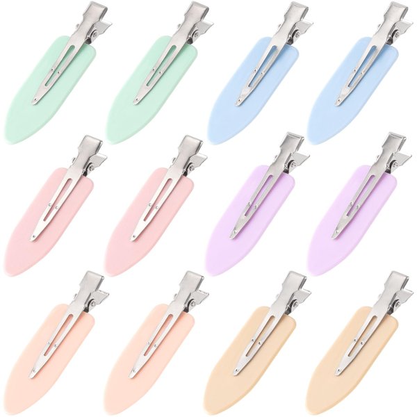 Isslly 12 Pcs No Crease Hair Clips, Creaseless Hair Clips, No Bend Hair Clips, Flat Hair Clips for Hairstyling, Makeup for Women 2.3 in - Pink, Light Purple, Beige, Light Green, Light Blue, Skin Color