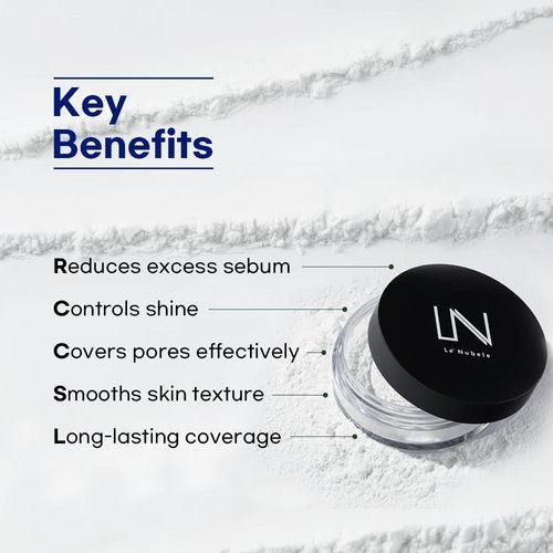 Le' Nubele Azulene Face Cover Fixing Powder (No Sebum) - Translucent Setting Powder for All Skin Types and Tones, Pore-Blurring, Matte Finish, Soft-Focus Technology, 0.35 oz