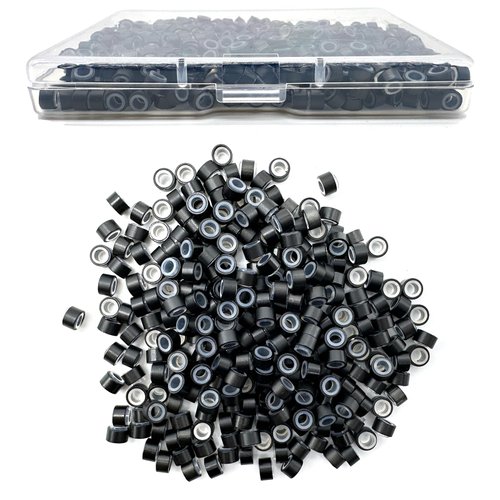 QIANSEE 250Pcs 5mm Black Beads for Hair Micro Beads for Extensions Silicone Hair Tinsel Beads Micro Rings for Hair Extensions Feather Hair Extensions Tools