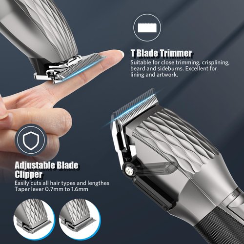 Zaekary Professional Hair Clippers for Men, Professional Barber Clippers and Trimmer Set, Cordless Beard Trimmer Haircut Grooming Kit Gift for Men Women Kids Grey