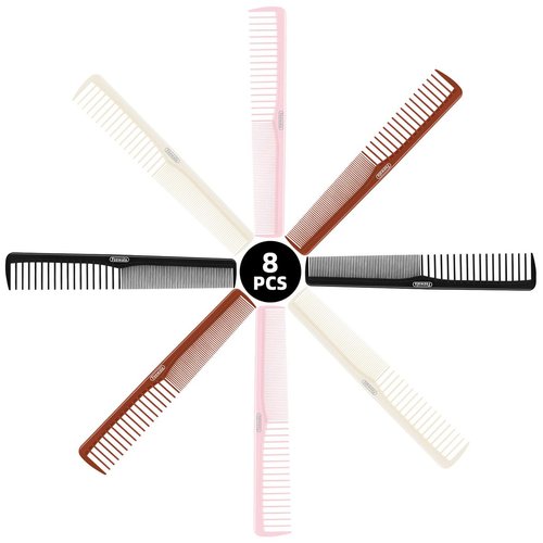 Feewala Combs Set, Classic Hair Comb, Fine and Wide Teeth, For Hairdressing, Grooming, Detangling, Sectioning, Teasing, For Women and Men, 7 Inches, 4 Colors and 8 Pieces
