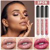 XINGXYUEL 3PCS Matte Glitter Lipstick Shimmer Lip Gloss Set Lip Stain Nude Pink Liquid Lipstick Long Lasting Waterproof Diamond Sparkly Lip Stick Kit for Christmas Halloween Goth Lip Makeup Gift-Set A