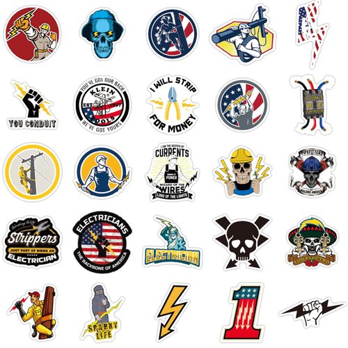 Electrician Stickers for Hard Hats,50pcs Electrician Hard Hat Stickers Funny Cool Trendy Electrician Waterproof Vinyl Decals for Helmet Toolbox Water Bottle Electrical Equipment Bumper