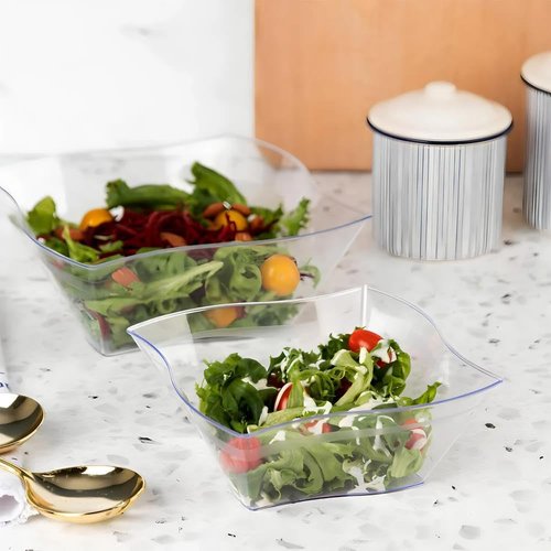 Blue Sky Clear Wave Square Plastic Serving Bowl - 90 oz. (1 Count) - Premium & Durable Perfect for Displaying Delicious Salads and Appetizers