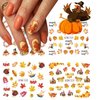 Fall Nail Art Stickers - 12pcs Autumn Leaves Nail Stickers 3D Self-Adhesive Leaf Nail Decals Fall Maple Water Transfer Stickers with Turkey Pumpkins Design Fall Nail Art Supplies
