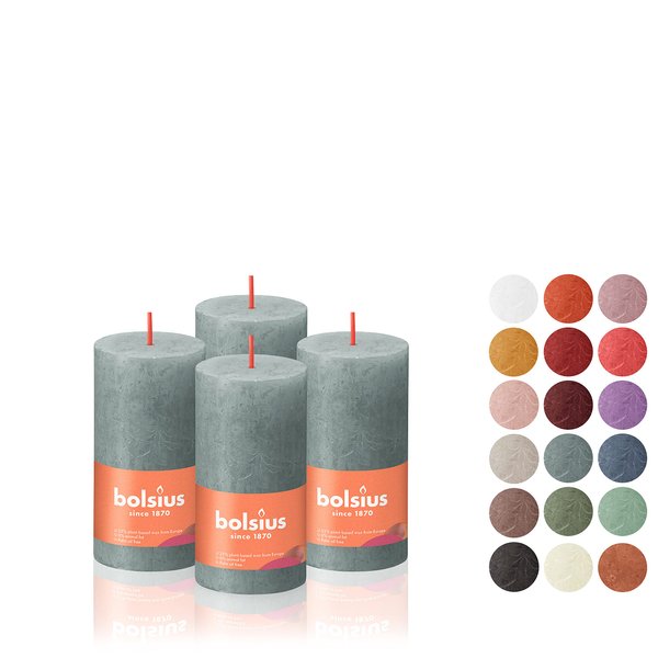 BOLSIUS 4 Pack Eucalyptus Green Rustic Pillar Candles - 2 X 4 Inches - Premium European Quality - Includes Natural Plant-Based Wax - Unscented Dripless Smokeless 30 Hour Party and Wedding Candles