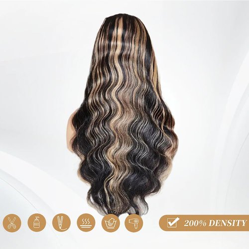 Aoque Highlight Ombre Lace Front Wig Human Hair 200% Density 1B/27 Balayage Wig Human Hair Hd 13x4 Body Wave Lace Front Wigs Human Hair Pre Plucked for Women 22 Inch