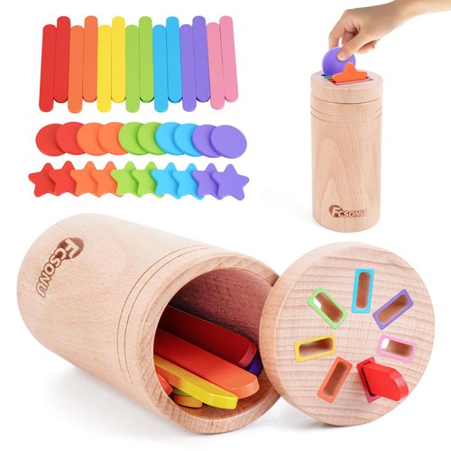 FCSONU Toddlers Montessori Toys for 1 2 3 Year Old Boys Girls, Wooden Learning Color Sorting Toys for Ages 2-4 Kids, Sensory Toys for Toddlers 1-3, Halloween Birthday for Baby 12-18 Month Old