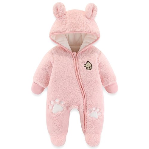Fairy Baby Newborn Baby Snowsuit Infant Winter Coat Bear Footie Fleece Romper Bunting Jumpsuit for Girls Boys Pink 3-6M