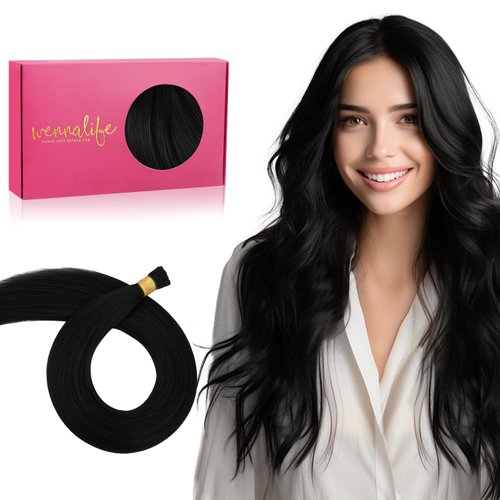 WENNALIFE I Tip Hair Extensions Human Hair, 50g 100s 14 Inch Jet Black Remy Itip Human Hair Extensions Invisible Itips Straight I Tips Fusion Extensions Real Human Hair