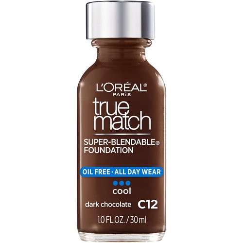 L'Oreal Paris Makeup True Match Super-Blendable Liquid Foundation, Dark Chocolate C12, 1 Fl Oz,1 Count