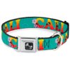 Dog Collar Seatbelt Buckle Cali Tropical Aqua Multi Color 15 to 26 Inches 1.0 Inch Wide