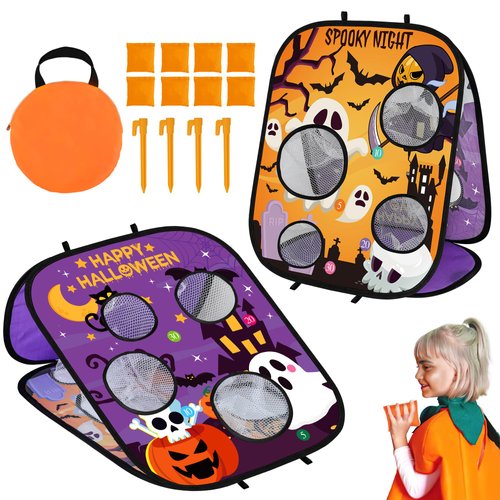 Halloween Games for Kids Party, Spooky Grim Reaper Bean Bag Toss Games Halloween Party Games Favors Carnival Games for Kids School Classroom Fall Festival Games Outdoor Indoor Trunk or Treat Gifts (2)