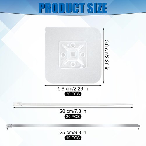 20 Packs Adhesive Furniture Wall Anchors, No Drill Furniture Anchors with 10pcs Stainless Steel Ties & 20pcs Nylon Ties, Safety Anchor Anti Tip Furniture Straps for Baby Proofing