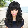 GNIMEGIL 22 Inch Long Black Curly Wigs Premium Synthetic Hair Full Wig with Bangs High Temperature Fiber Natural Wigs for Women Ideal for Dress Up Costumes Party and Daily Wear