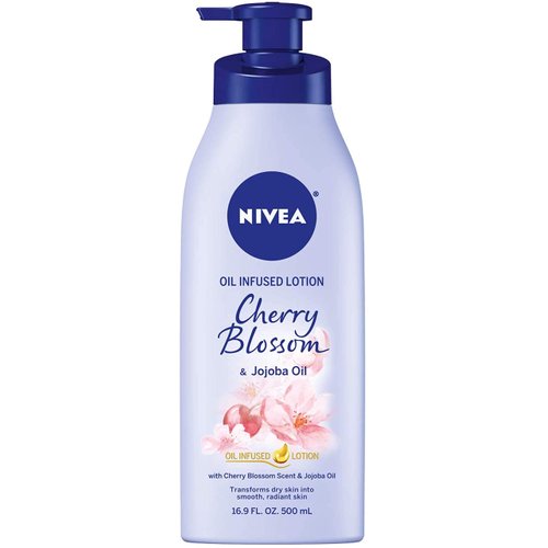NIVEA Oil Infused Cherry Blossom and Jojoba Oil Body Lotion, Non-Greasy Cherry Blossom Scented Lotion Moisturizes for 24+ Hours, 16.9 Fl Oz Pump Bottle