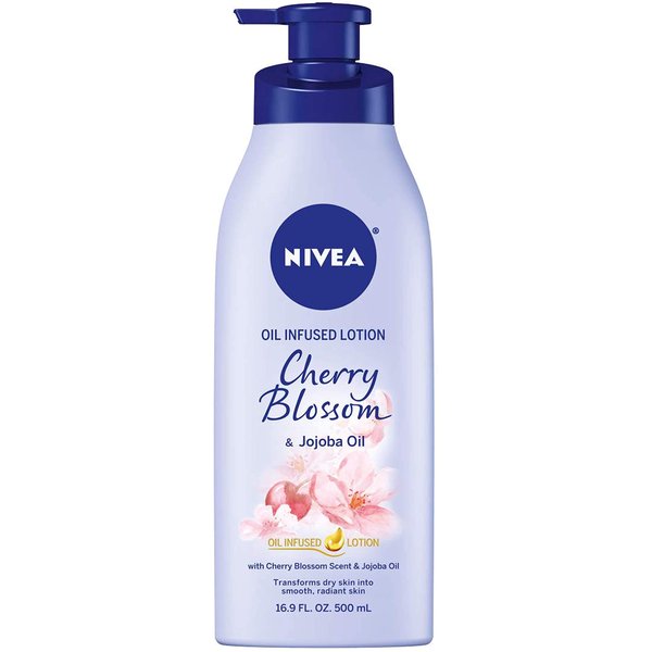 NIVEA Oil Infused Cherry Blossom and Jojoba Oil Body Lotion, Non-Greasy Cherry Blossom Scented Lotion Moisturizes for 24+ Hours, 16.9 Fl Oz Pump Bottle