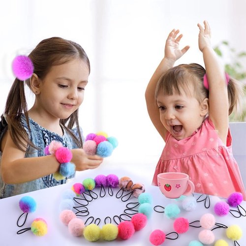 16pcs Pom Pom Hair Ties for Girls Soft Fluffy Ponytail Holders PomPom Hair Band for Toddlers