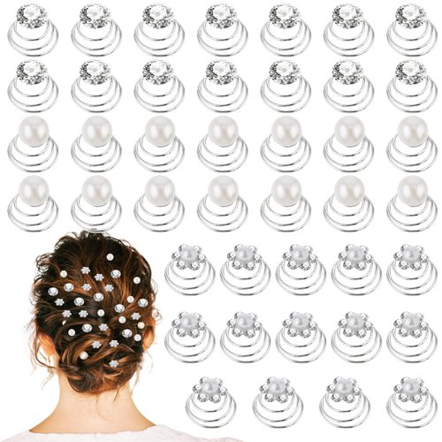 Ouligay 36Pcs Rhinestone Spiral Hair Pins Crystal Twisters Spiral Set Hair Gems Hair Clips Diamon...