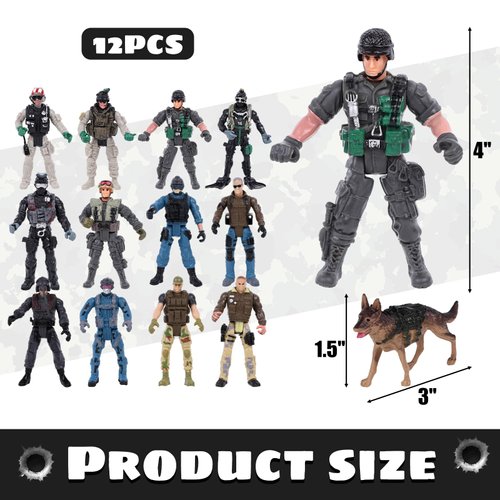 3 otters 12PCS Army Men Toy Soldiers, Special Operation Soldier Military Action Figures Playset with Weapons Army Dogs for Kids Birthday