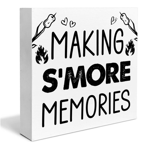 Camping Wooden Box Sign House Decor Country S'mores Station Square Wood Sign Desk Decoration Camp Campfire Wood Block Plaque Box Sign for Shelf Home 5 x 5 Inches